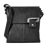 AOSSTA Women's Cross Body Shoulder Messenger Bag Multiple Slip and Zip Pockets Handbag with Storage Pocket Adjustable Strap (Black)